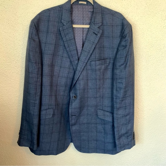JOE Joseph Abboud Blue Glen Plaid Slim Fit Linen Sport Coat Blazer | Size 48L - Picture 2 of 12